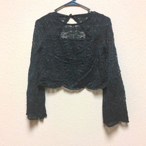 Xhilaration long sleeve lace floral black crop top size xs